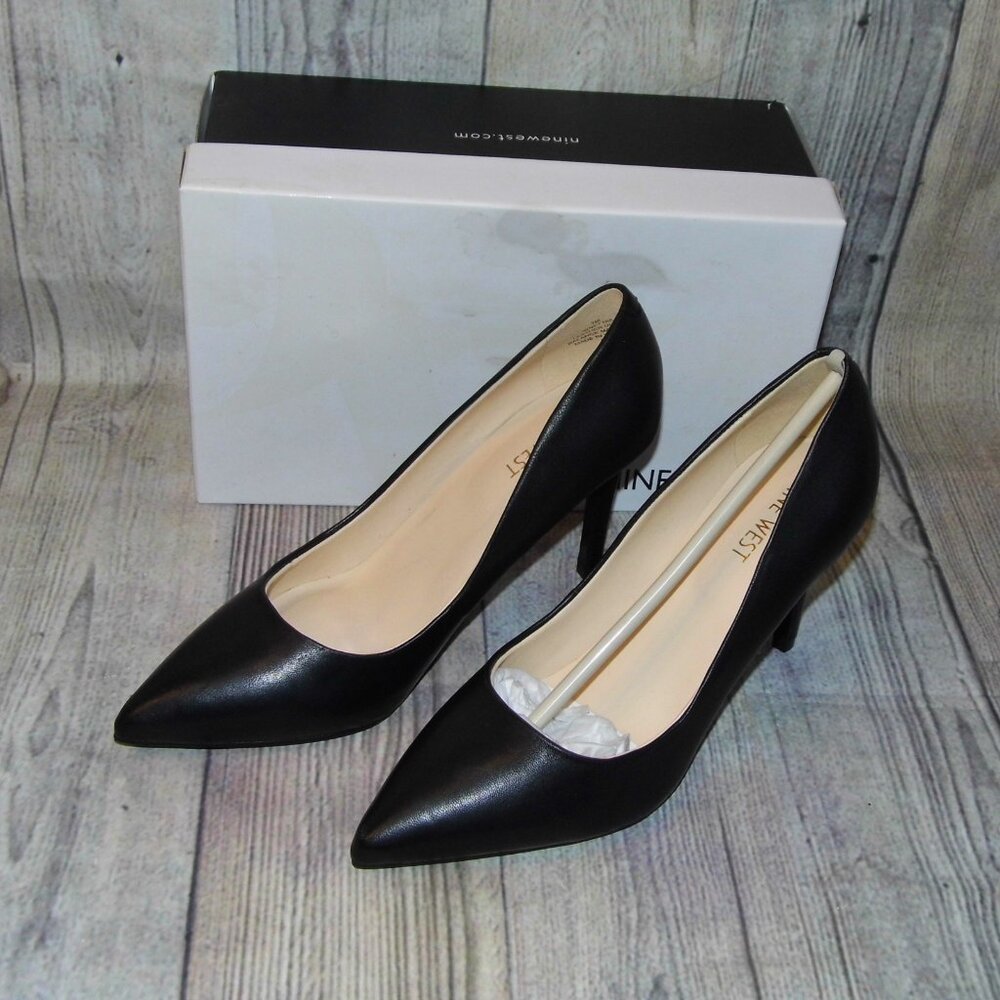 NINE WEST Etta Black Leather Heels Womens Size 7M - Picture 3 of 9